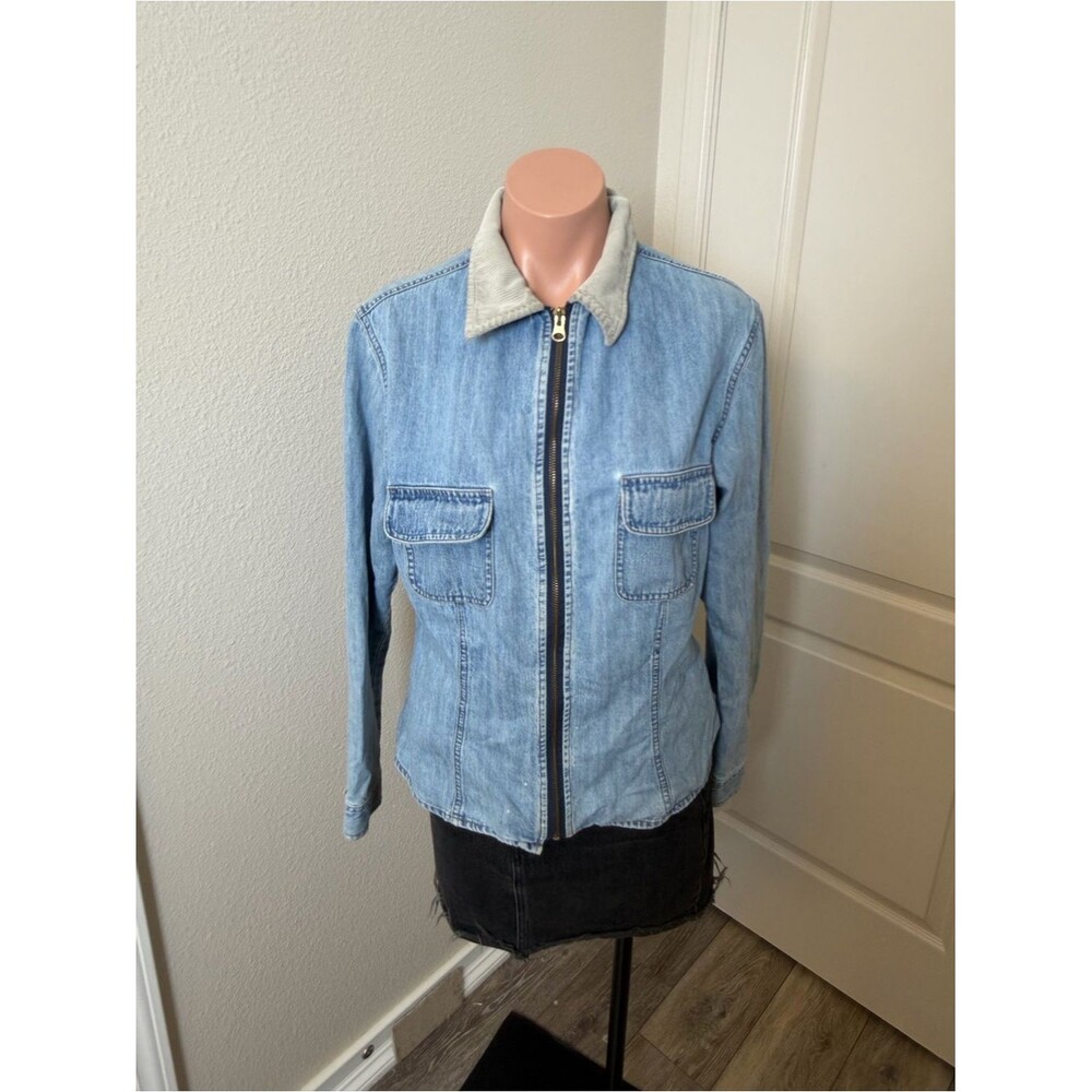 VTG Mossimo Light Blue Denim Zip-Front Jacket with Contrast Collar Sz XL